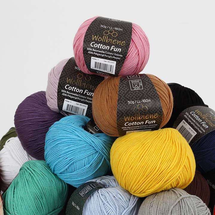 Wollbiene - Venta al por mayor Hilos - Lana Cotton Fun para todas las estaciones, mezcla de algodón y lana para tejer, 50 g