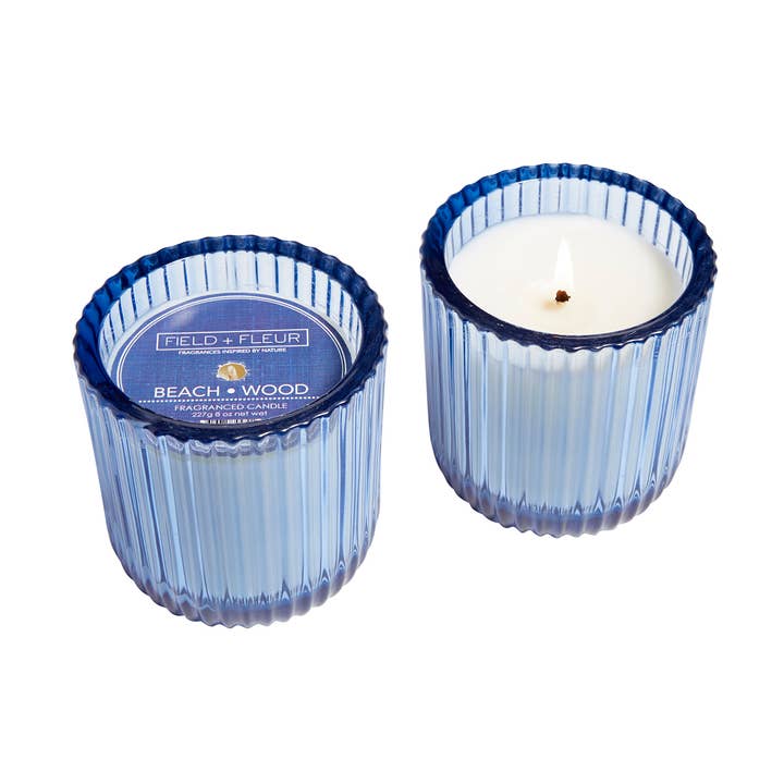 Beach Wood 1 Wick Colored Glass Candle 8oz. Ctn. 6 for wholesale by Hillhouse Naturals/Field+Fleur