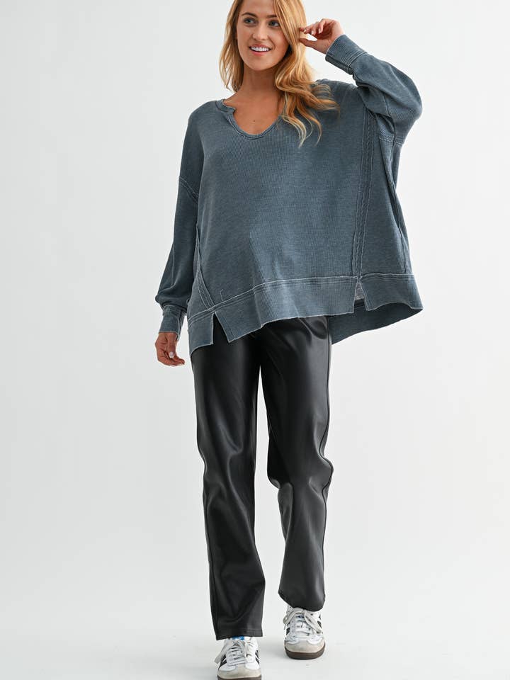 Mono B - Wholesale Tunic - Women's - Cotton Blend Waffle Knit Oversized Long Sleeve30