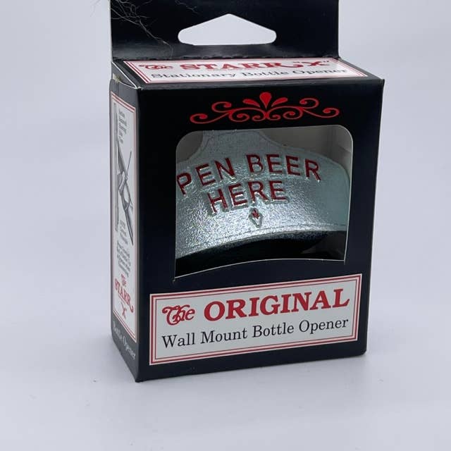 Silver 'OPEN BEER HERE' STARR "X" Wall Mount Opener for wholesale by STARR