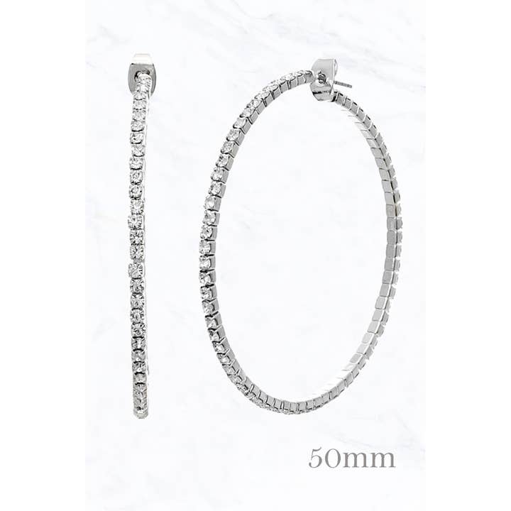 Suzie Q USA - Wholesale Hoop Earrings - 50MM Memory Wire with Rhinestone Hoop Earrings