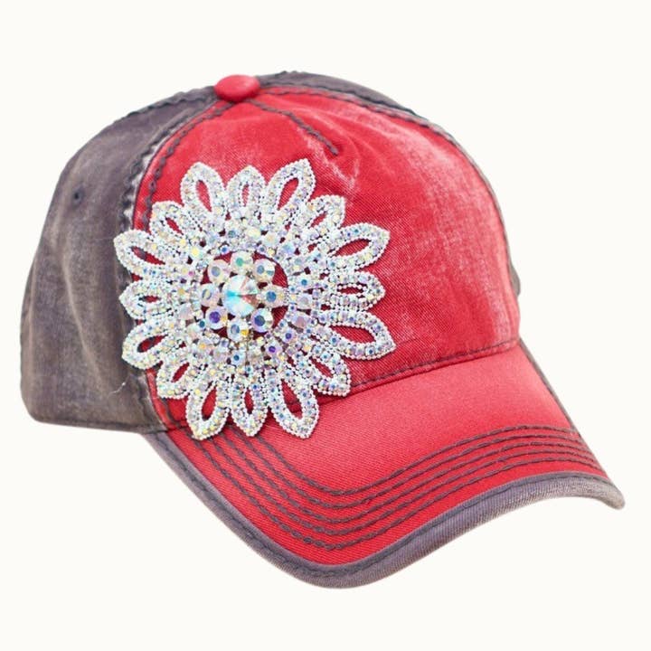 Olive & Pique - Wholesale Baseball Cap - Women's - Sunflower Bejeweled Glitz Two-Toned Cap, Adjustable