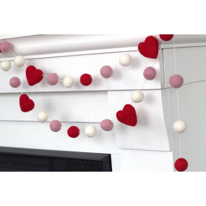 Matthew + Mae - Wholesale Bunting/Garland - Valentine's Day Garland- Red Pink White- Felt Balls & Hearts7