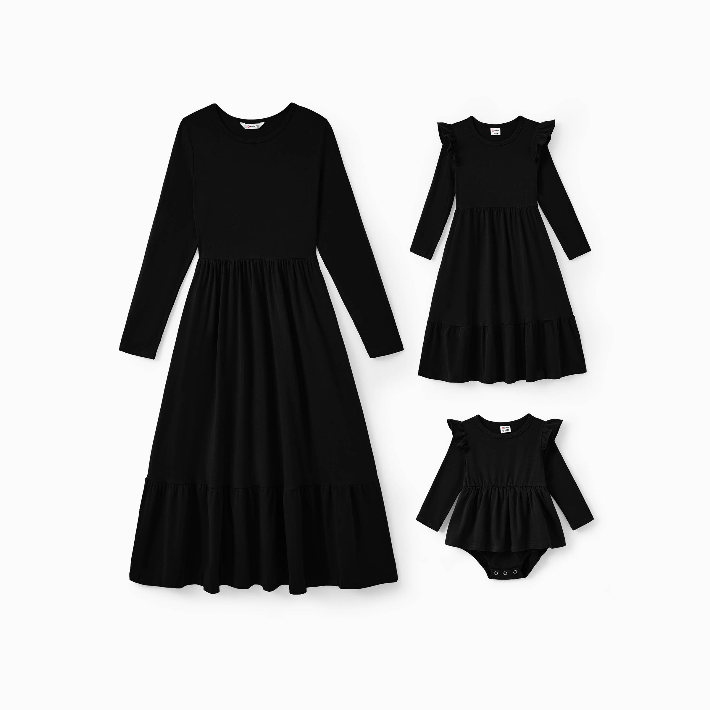 Family Set Black Ruffled Long Sleeve Skirt & Round Neck for wholesale on Faire0