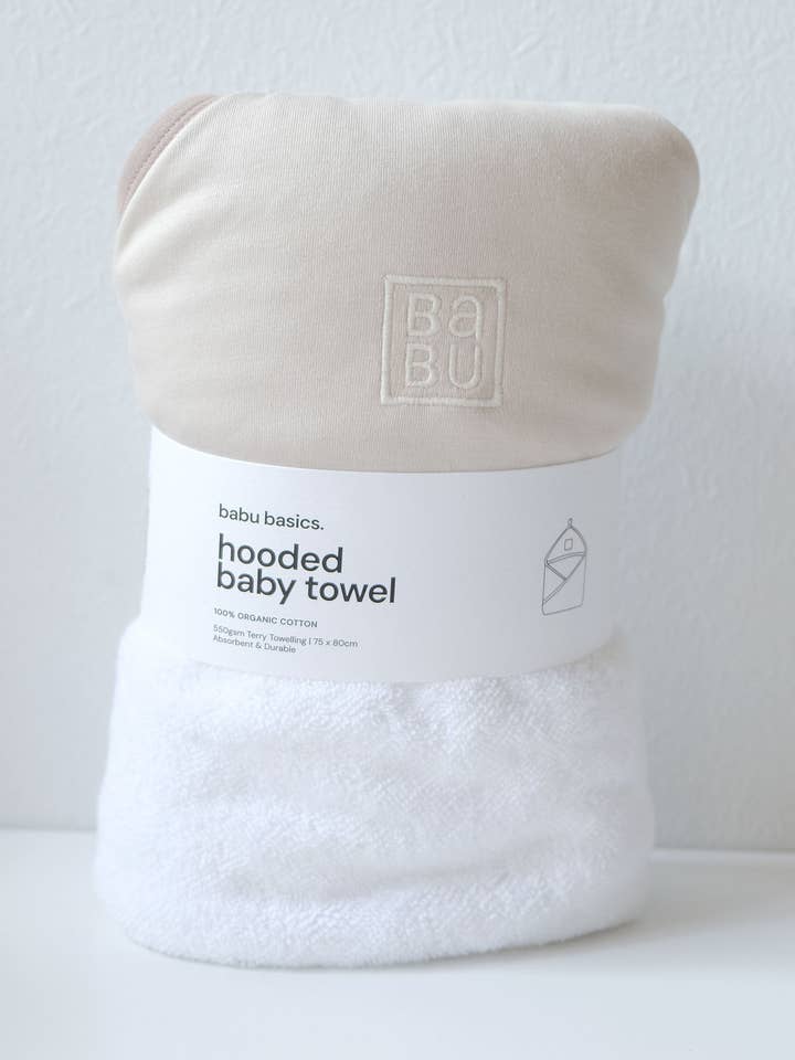 Asciugamano con Cappuccio per Bambini in Spugna - Avena con Bordo Noce per la vendita all'ingrosso da parte di Babu