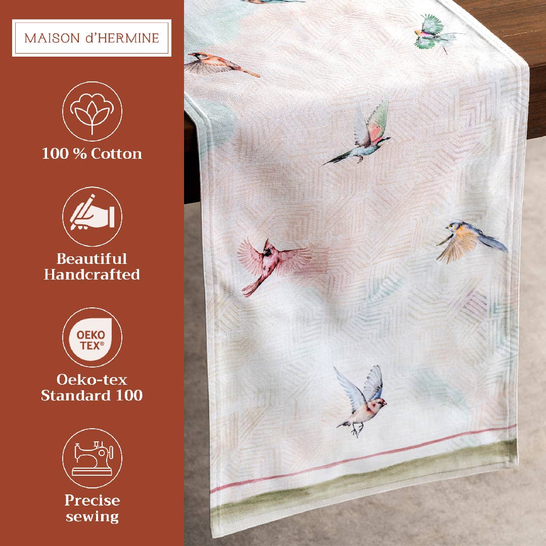 Maison d'Hermine - Design in Every Thread - Wholesale Table Runner - Table Runner 100% Cotton - Double Layer - Flying Birds7