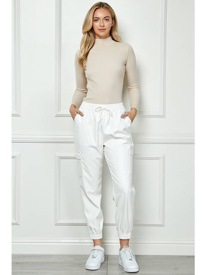 Veracci - Wholesale Pants - Women's - High Waisted Faux Leather Cargo Jogger Pants10