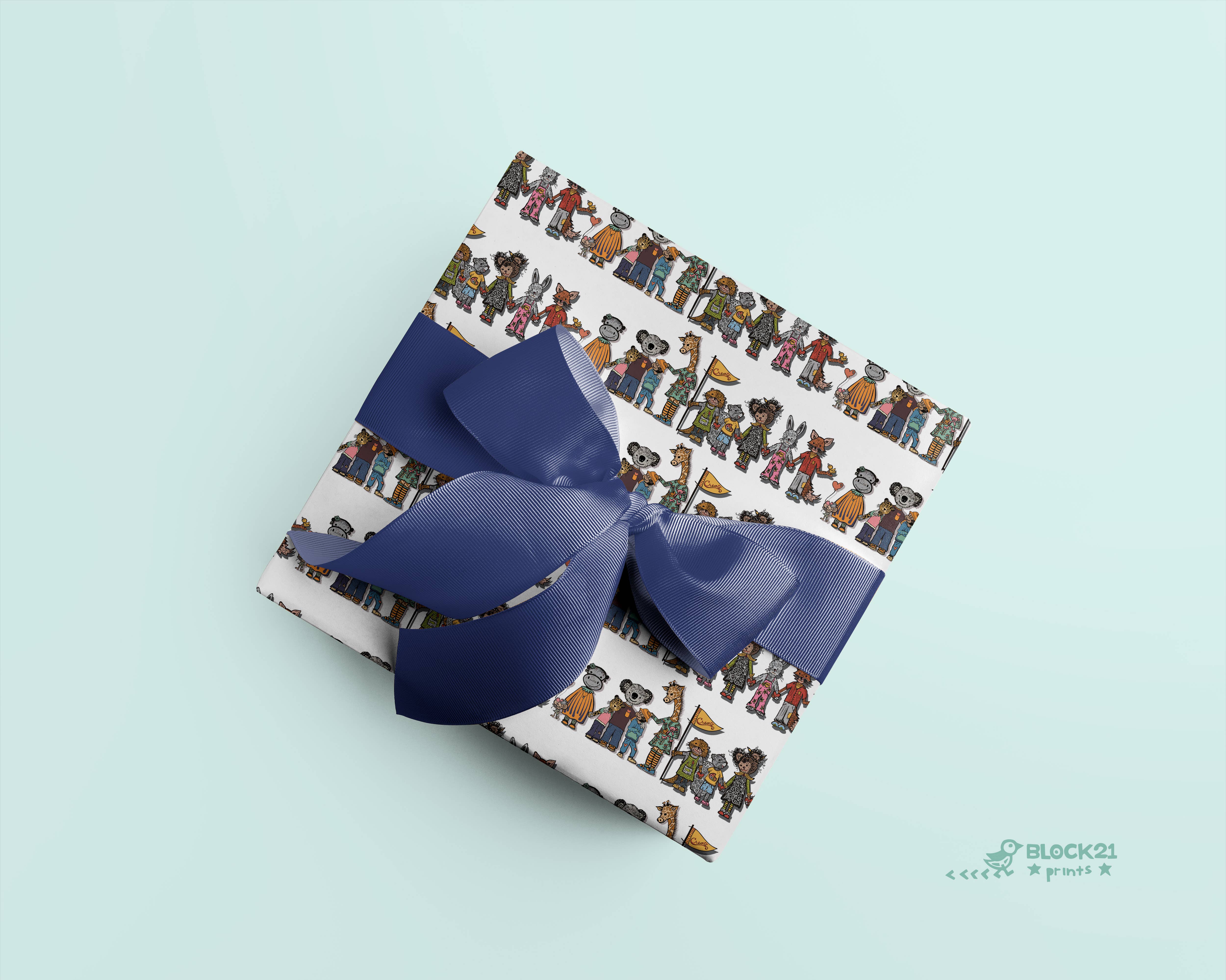 Block21Prints - Wholesale Wrapping Paper Roll - Animal Community Wrapping Paper – 2 Sheets, Gift Wrap