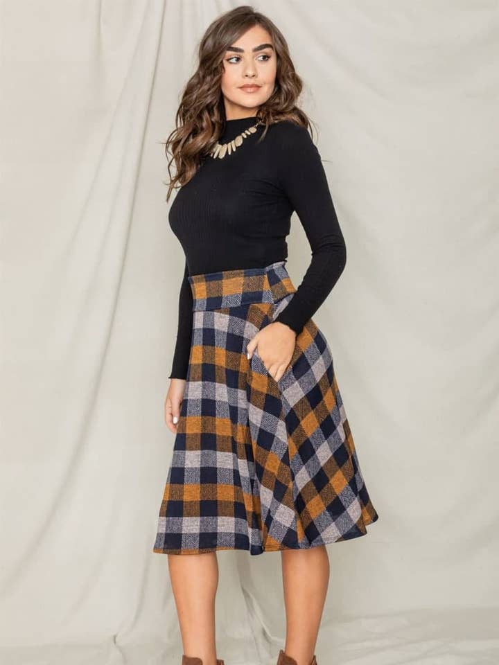 Saia Checker Swing por atacado de EG fashion