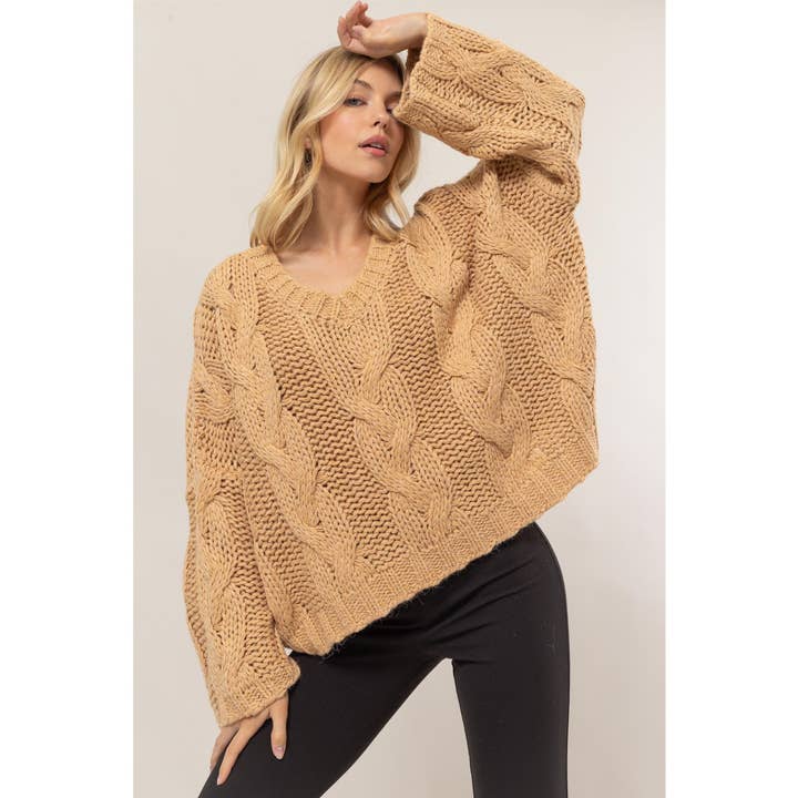 HYFVE - Wholesale Knit Sweater - Women's - HF25A269-Cable Knit Oversized Sweater