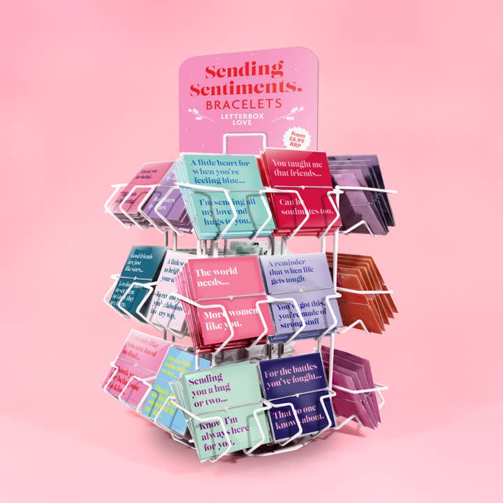 Sending Sentiments Bracelet Spinner Display for wholesale by Letterbox Love Bracelets