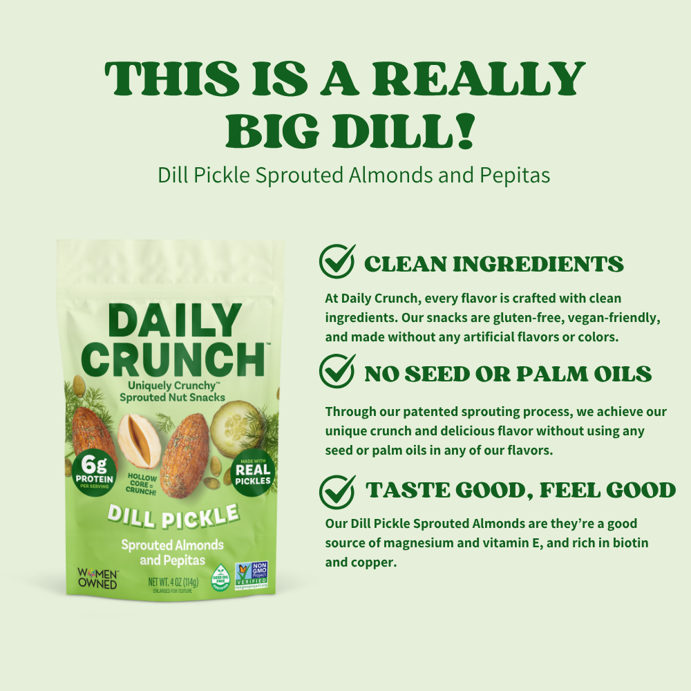 Daily Crunch - Wholesale Nuts - Dill Pickle + Pepitas Sprouted Almonds, 4oz Pantry Bag3