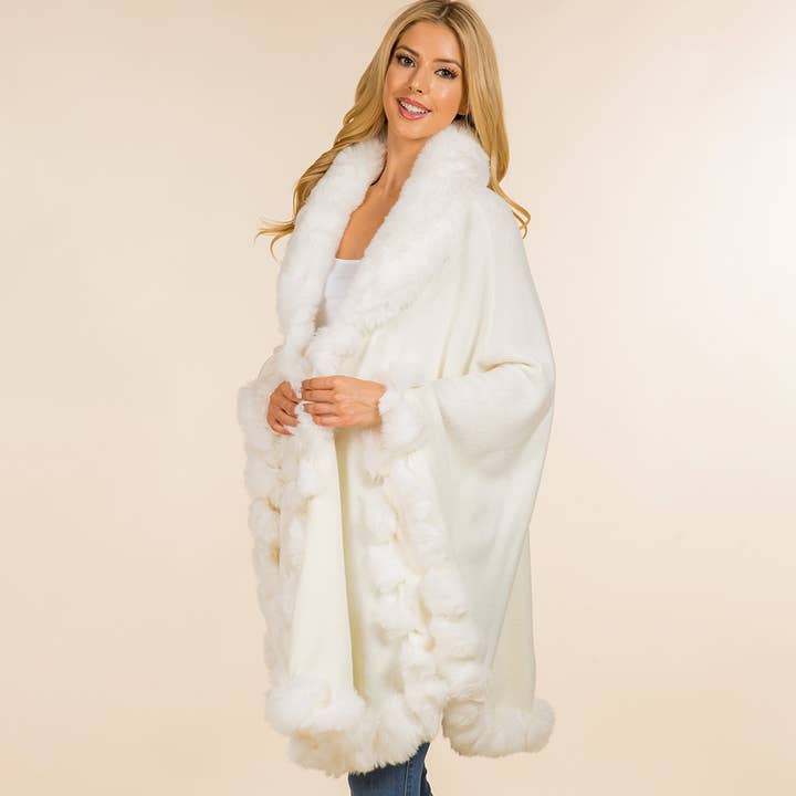 Sensibling Corp. - Vente Poncho – femme - Poncho Cape Flottant à Bordure en Fausse Fourrure6