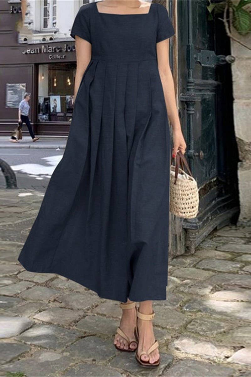 NINEXIS - Wholesale Dress - Women's - CWDMD3157_COTTON AND LINEN  SQUARE NECK LONG DRESS2