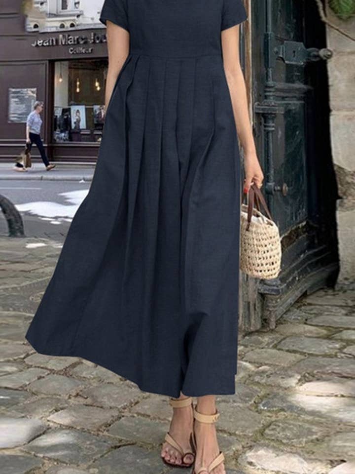 NINEXIS - Wholesale Dress - Women's - CWDMD3157_COTTON AND LINEN SQUARE NECK LONG DRESS2