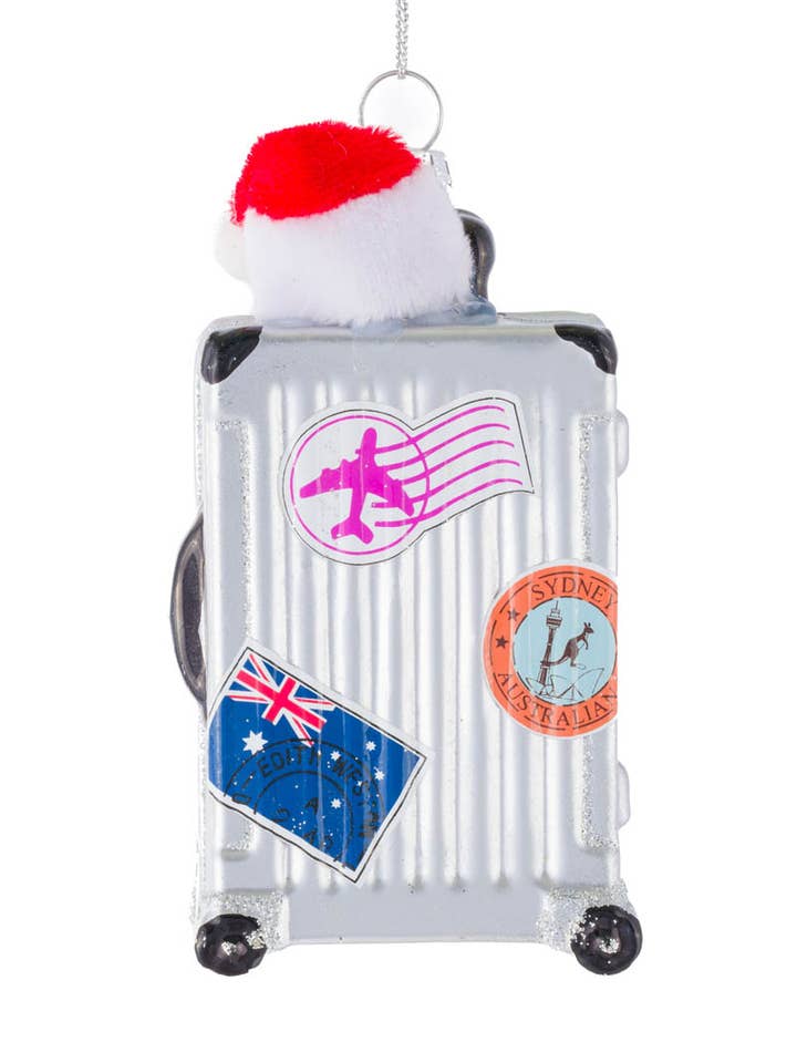 Zilveren Koffer Ornament Met Kerstmuts voor wholesale door Starlight Collection