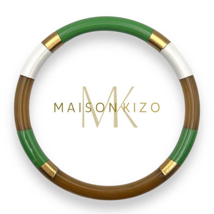 MAISON KIZO - Wholesale Bangle Bracelet - White Gold Green Lacquered Buffalo Horn Bangle