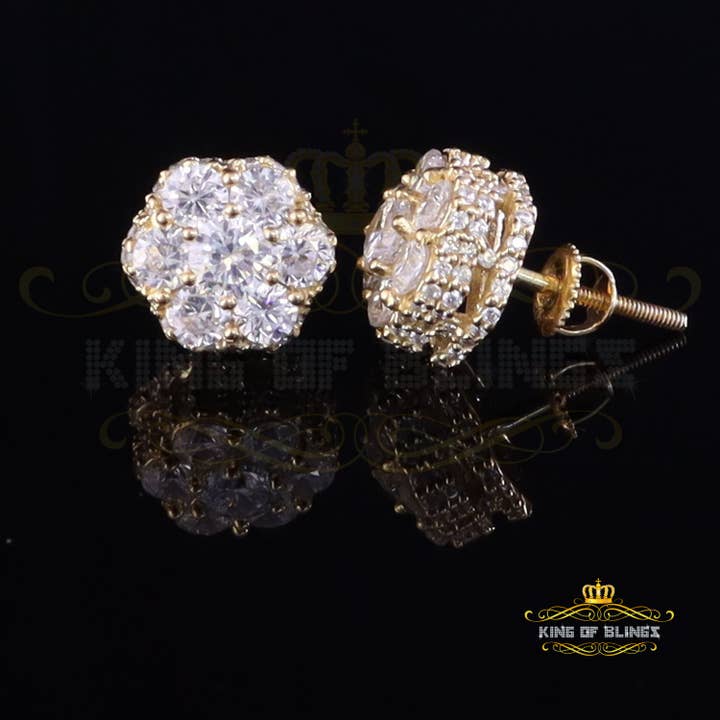 Brincos Florais Femininos Hip Hop com Zircônia Cúbica de 2,00ct em Prata Esterlina 925 Amarela King of Bling por atacado de KING OF BLINGS
