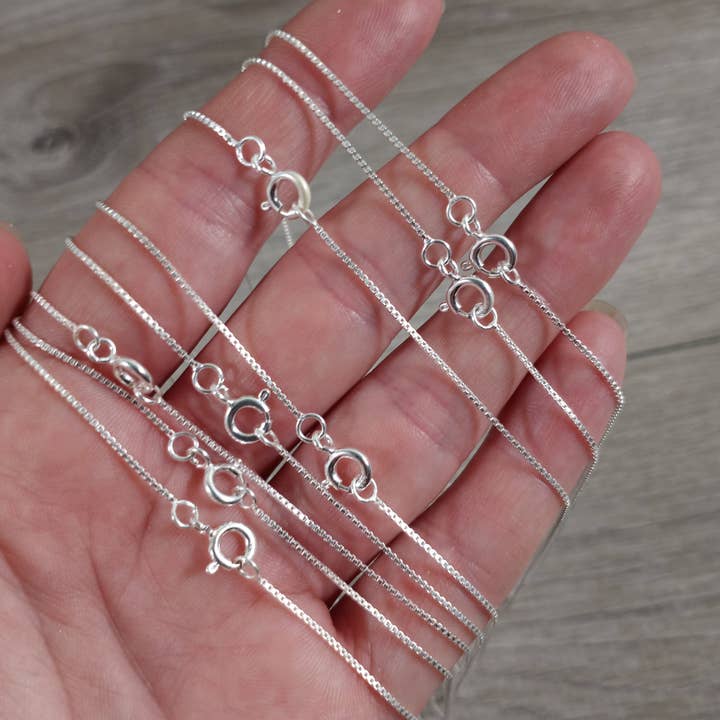 Keystone Crystals - Wholesale Link & Chain Necklace - Sterling Silver .08 Box Chain with Lobster Claw