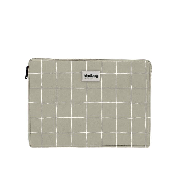 Hindbag - Wholesale Laptop/Tablet Case - Women's - Ava Checkered Laptop Sleeve in Clay Green/White2
