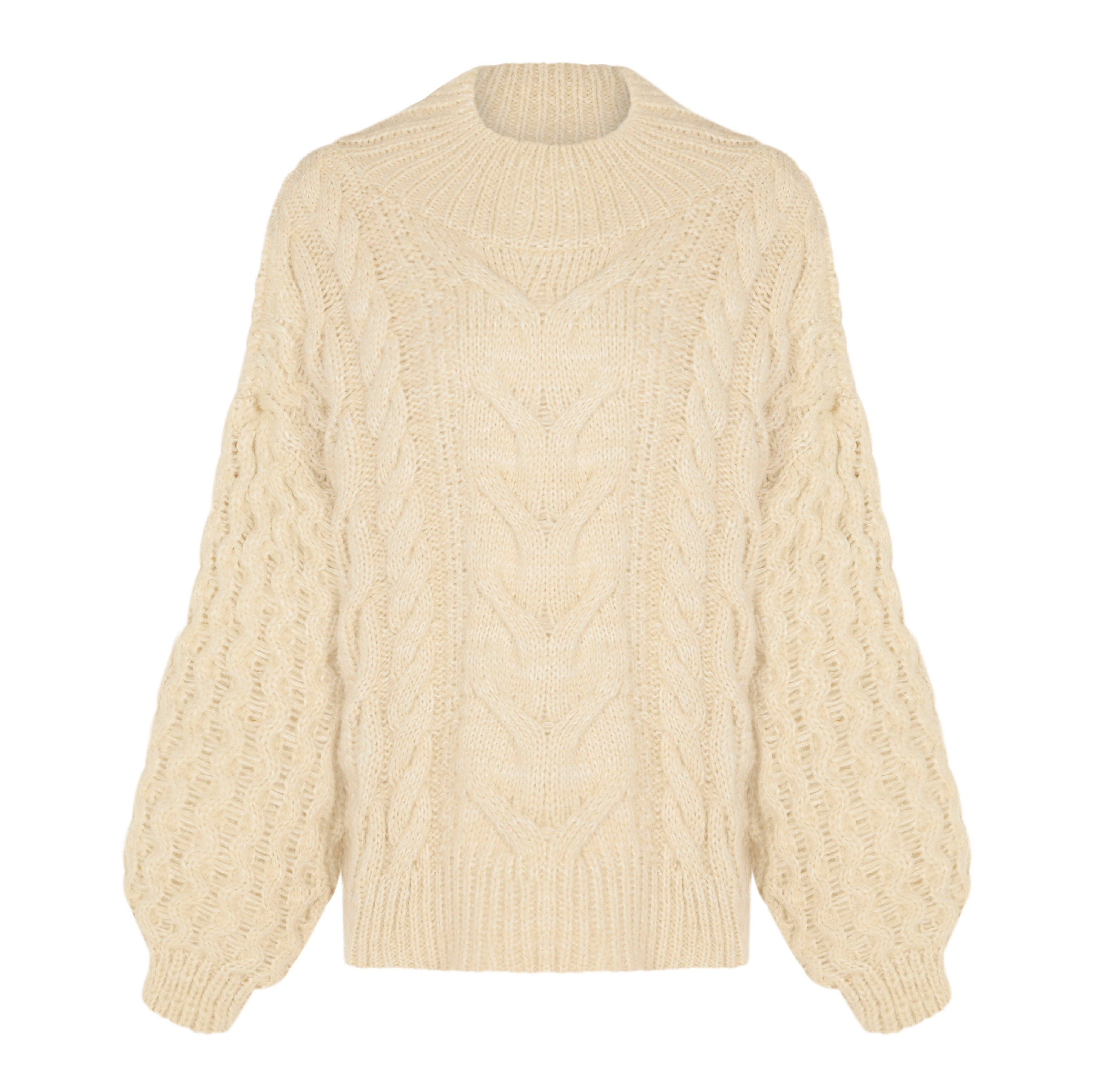 Bella Cable High Neck Jumper - Biscuit for wholesale on Faire1