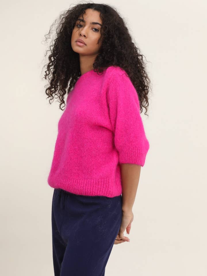 NAÏS PARIS - Wholesale Knit Sweater - Women's - MOHAIR AND WOOL SHORT SLEEVE CREW NECK SWEATER