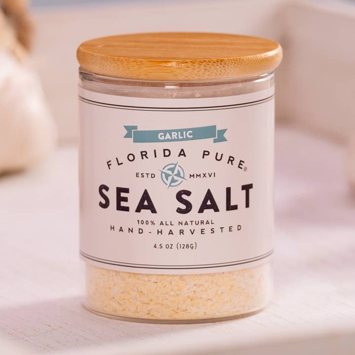 All-Natural High-Quality Gourmet Garlic Infused Sea Salt for wholesale by Florida Pure Sea Salt