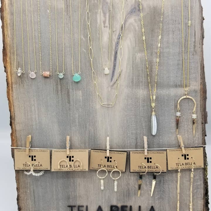 Large Standing Live Edge Wood Display for wholesale by Tela Bella Jewelry