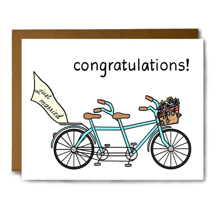 Tandem bike wedding card for wholesale by Found Paper LLC