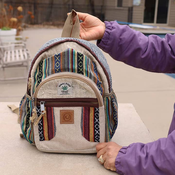 Lungta Imports - Wholesale Backpack - Unisex - Handmade Lightweight Natural Hemp Himalayan Nepal Daypack25