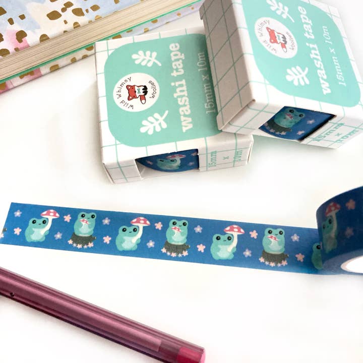 Mushroom Frog Washi Tape. Journal Decoration. Craft Tape for wholesale by Wild Whimsy Woolies