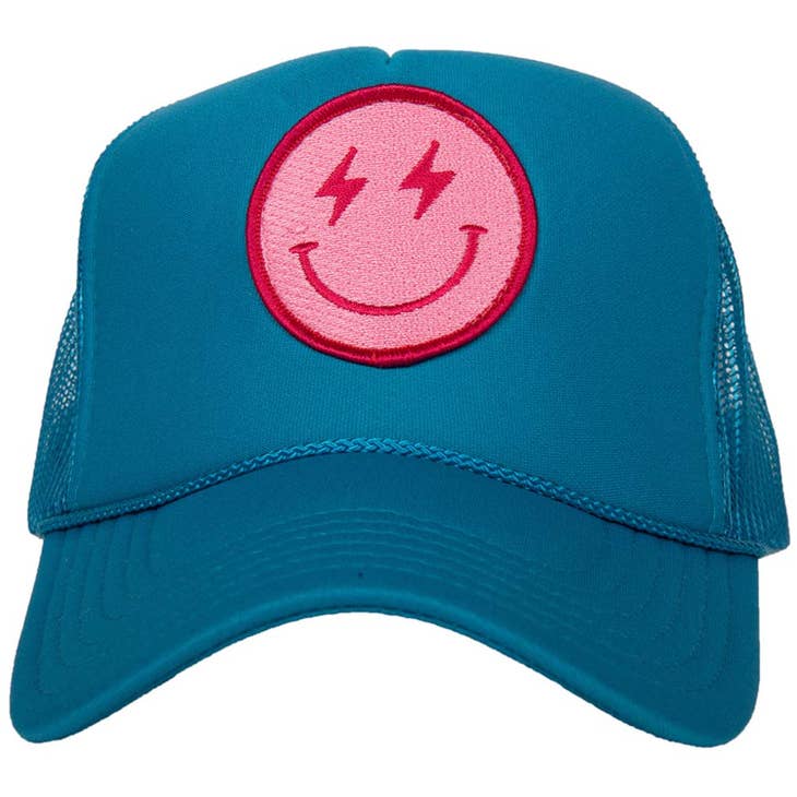 Wholesale Hot Pink Lightning Happy Face Foam Trucker Hat for your store -  Faire