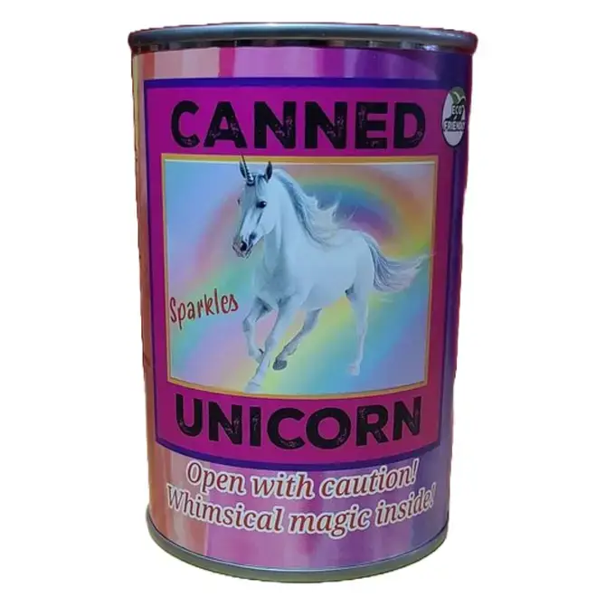 Canned Gifts - Vente Peluche – enfant et bébé - La licorne arc-en-ciel en conserve Sparkles the Cannet est recyclée de manière écologique6