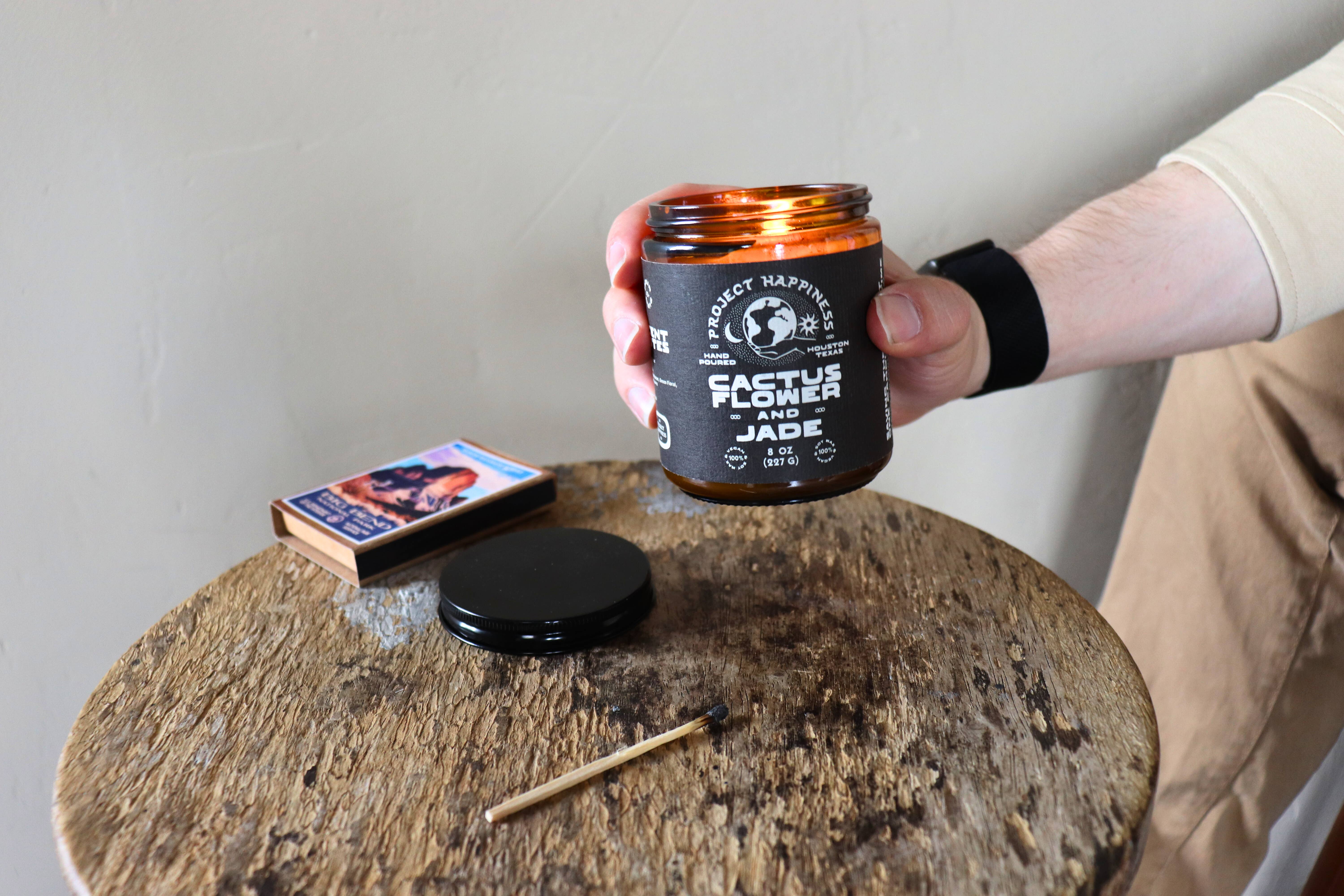 Project Happiness Candle Co. - Wholesale Jar/Filled Candle - Cactus Flower and Jade Soy Candle - 8oz | Valentines Day 2