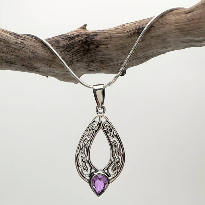 Woven Paths Amethyst Pendant – Sterling Silver Celtic Knot for wholesale by The Green Gecko