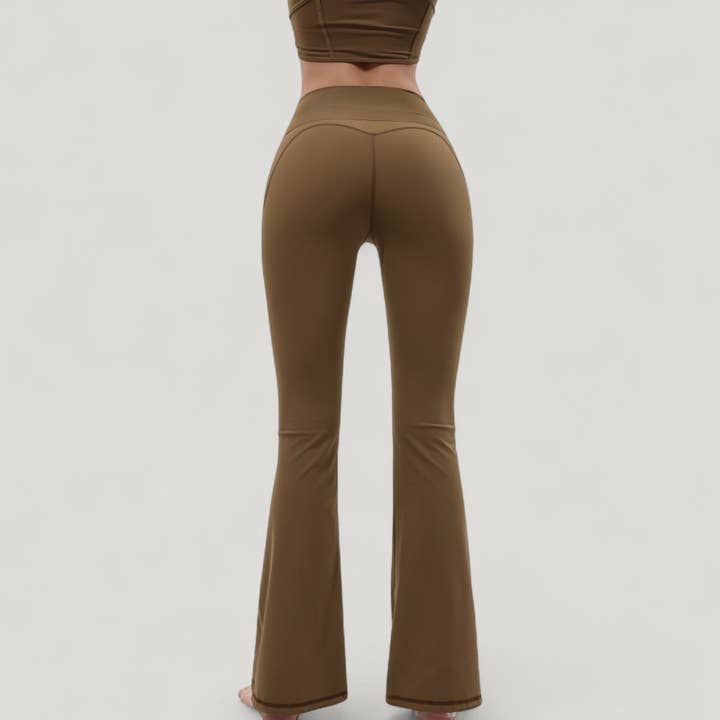 Active by Anna-Kaci - Wholesale Athletic Pants - Women's - High Waist Flare Yoga Pants with Seam Detailing12