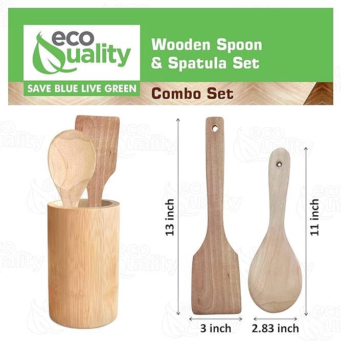 EcoQuality - Wholesale Kitchen Utensil Set - Wooden Spoon & Spatula Set Combo