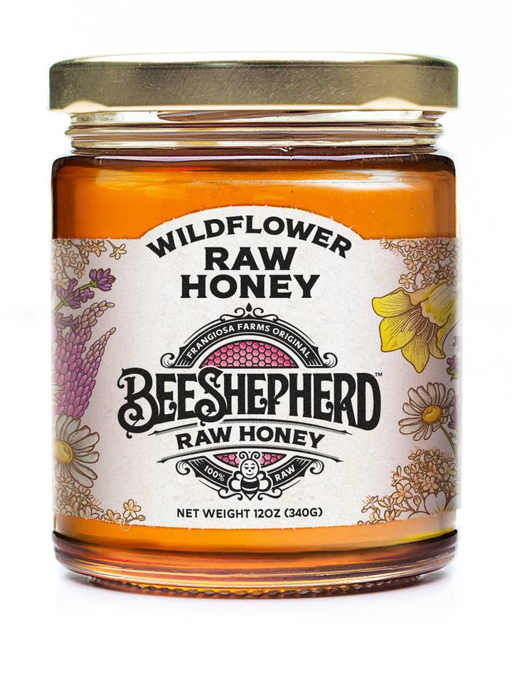 Bee Shepherd Wildflower Raw Honey 12oz case of 6 for wholesale by Frangiosa Farms