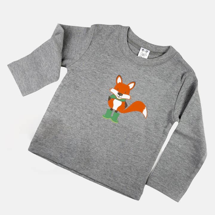 Children's Grey Long Sleeve T-Shirt With Fox Print for wholesale by Cotswold Baby Co.
