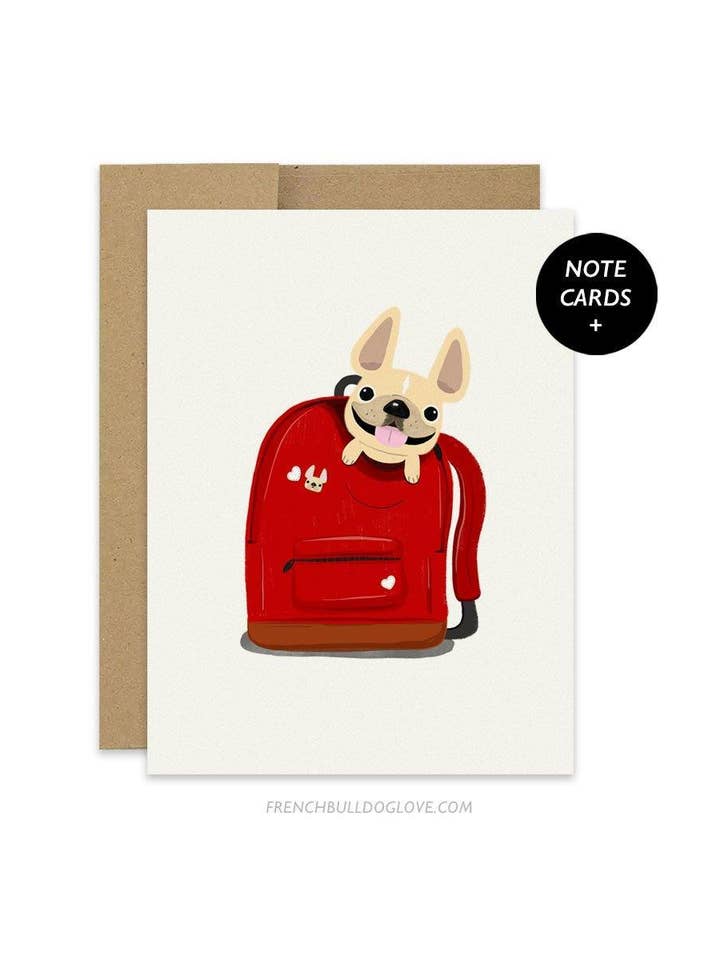Backpack - 12 Notecard Set for wholesale by French Bulldog Love