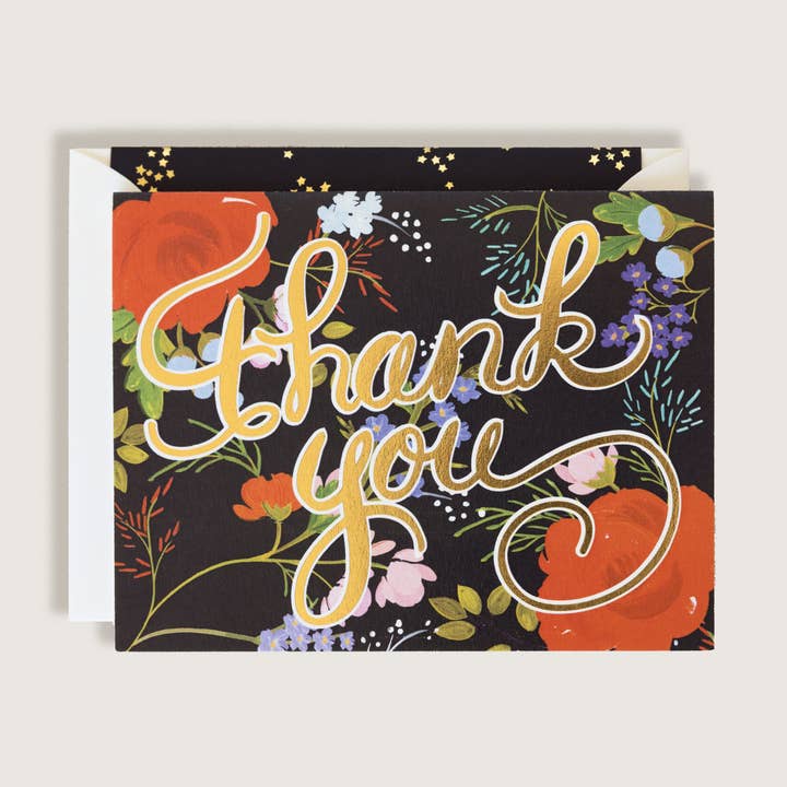 Black Floral (Gold) Thank you script Boxed Set for wholesale by The First Snow