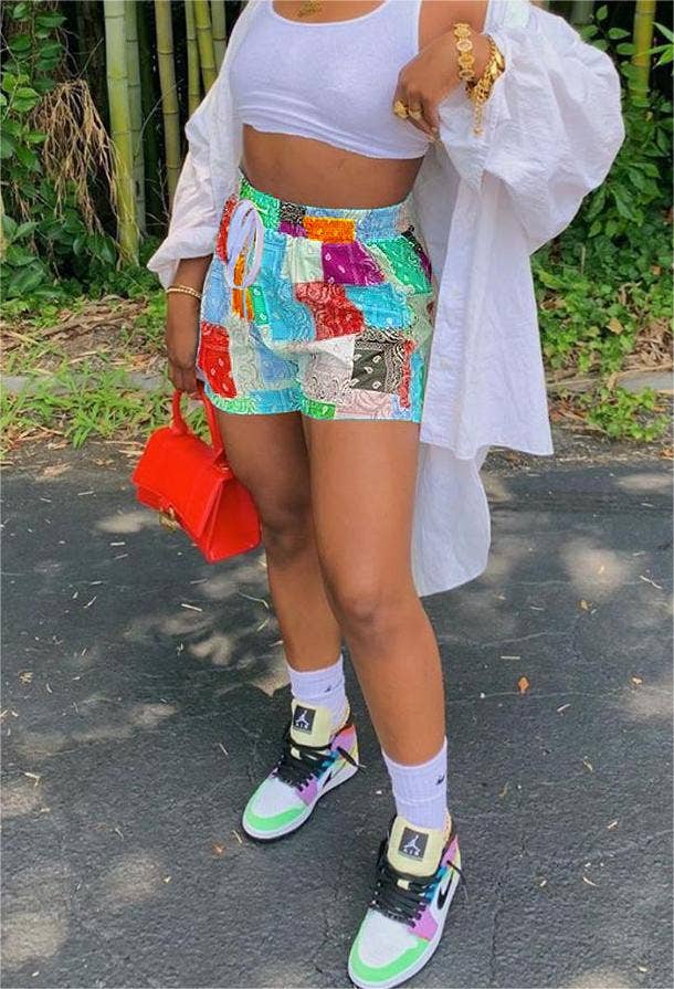 Rosa Clothing - Wholesale Shorts - Women's - Western abstract paisley print beach boxer shorts 13