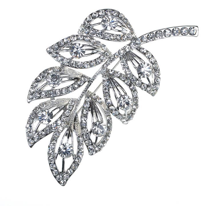 Antique Shine Flower Leaf Bouquet Feather Brooch Pin for wholesale by AK Brand