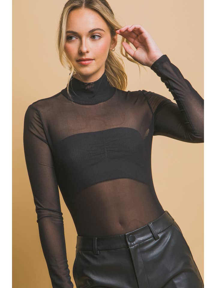 Peace Love Line - Wholesale Bodysuit - Women's - PL3459 - LONG SLEEVE SHEER BODYSUIT1