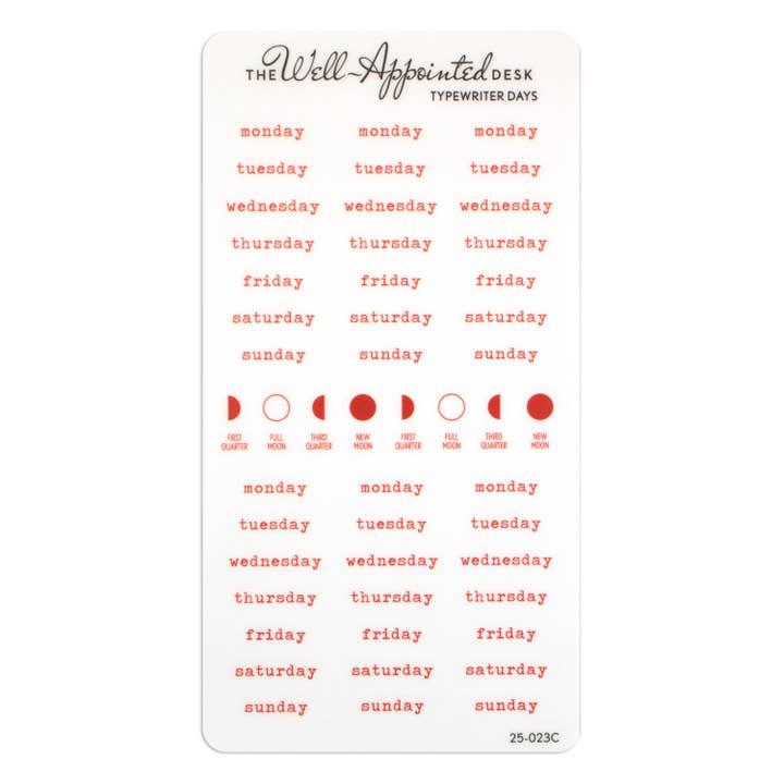 The Well-Appointed Desk - Wholesale Sticker - Typewriter Days Weekly Sticker Sheet (25-023) 2