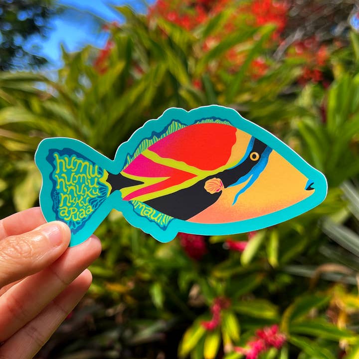 MAUI HUMU HUMU TEAL STICKER - LARGE for wholesale by Lauren Taylor Creations