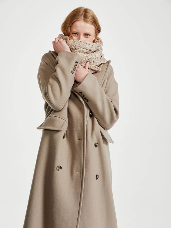 Kilmaine Aran Snood Scarf with Buttons - Oat for wholesale by Aran Woollen Mills