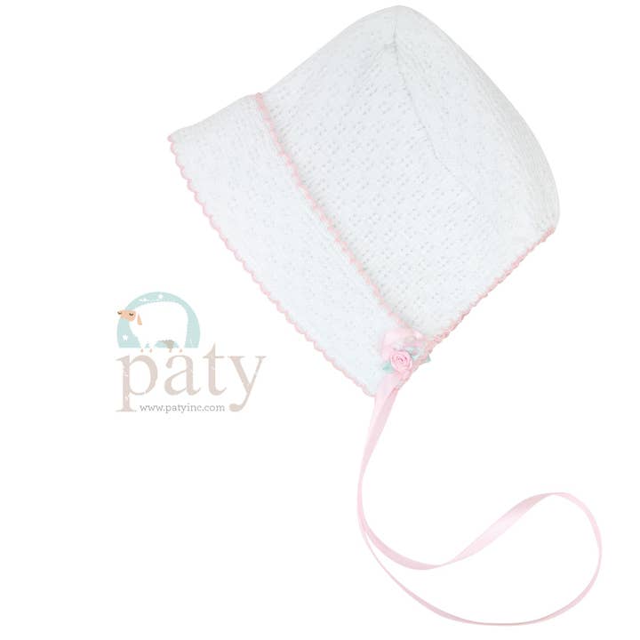 Paty Knit Bonnet with Rosette #110R for wholesale by Paty