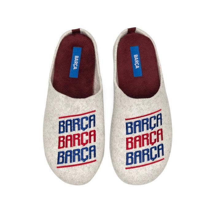 Marpen Slippers - Venta al por mayor Zapatillas para casa - Hombre - Zapatillas FC Barcelona Gris Barça Letras