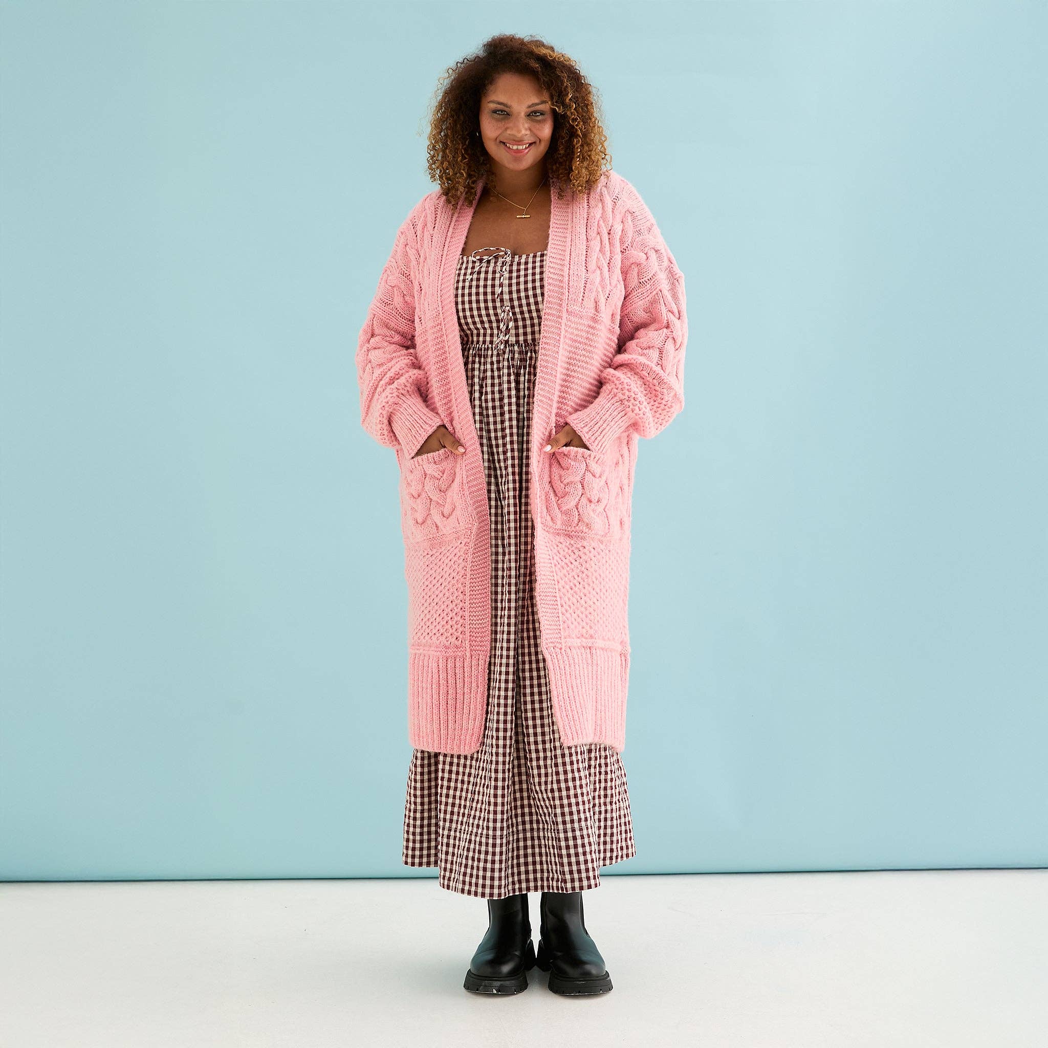Cara & The Sky - Wholesale Cardigan - Women's - Alex Balloon Sleeve Cable Maxi Cardigan - Pink0